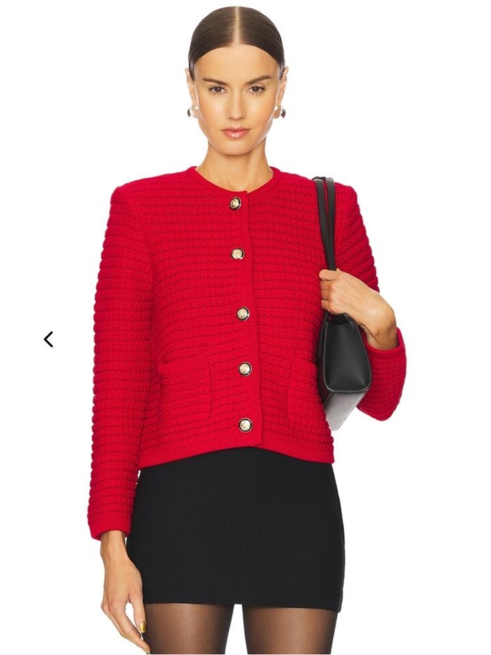 ba&sh Gaspard Rouge Red Textured Knit Cropped Cardigan Gold Buttons M